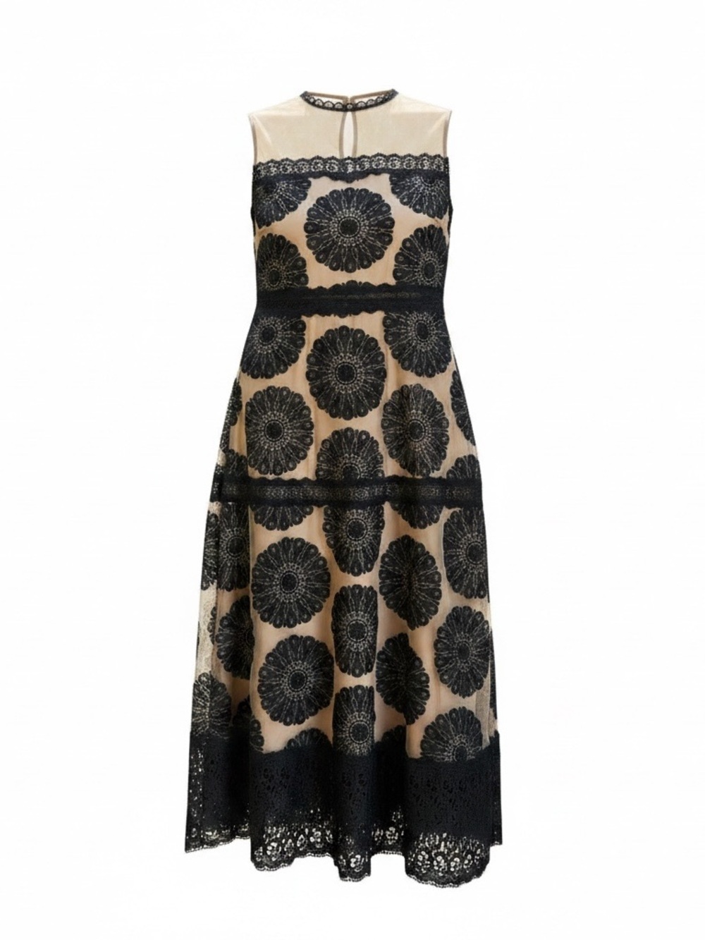 Nightcap Sleeveless Black Lace Overlay Midi Dress on Nude